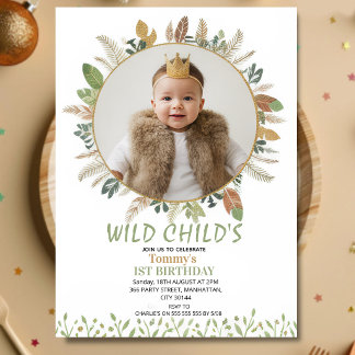 Boho Wild Child 1st Birthday Photo Invitation Einladung