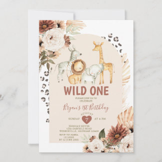 Boho Wild ONE Geburtstag Safari Tiere Pampas Grass Einladung