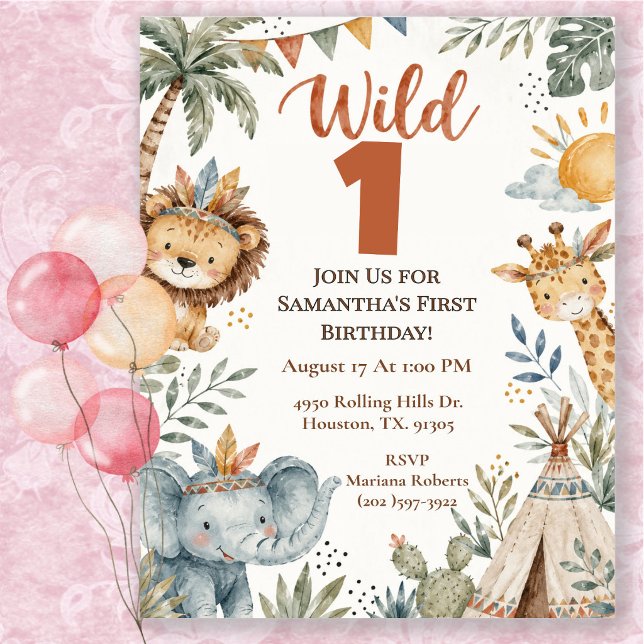 Boho Wild One Safari Geburtstagsfeier Einladung (Von Creator hochgeladen)
