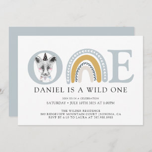 Boho Wild One Watercolor Fox Boys erster Geburtsta Einladung