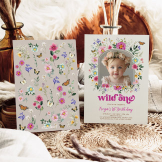 Boho Wild One Wildblume 1. Geburtstag Foto Einladung