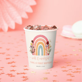 Boho Wild & Onederful Blume Rainbow 1. Geburtstag Pappbecher