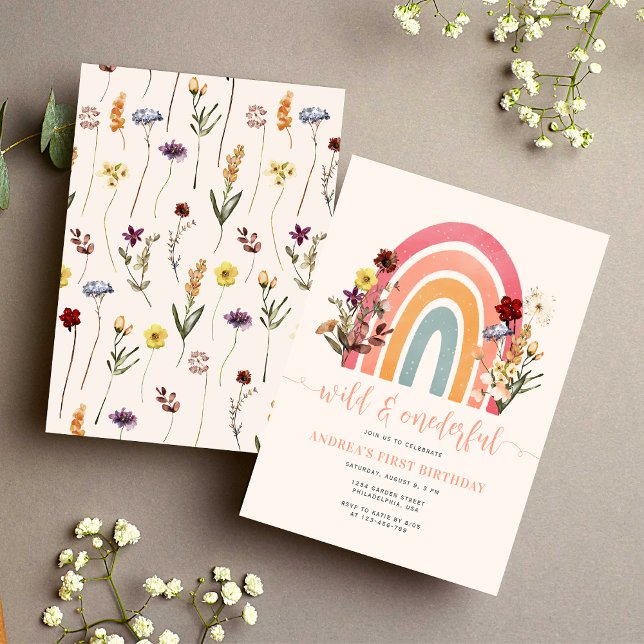 Boho Wild & Onederful Wildblume Rainbow Birthday Einladung (Von Creator hochgeladen)