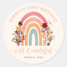 Boho Wild & Onederful Wildblume Rainbow Birthday Runder Aufkleber