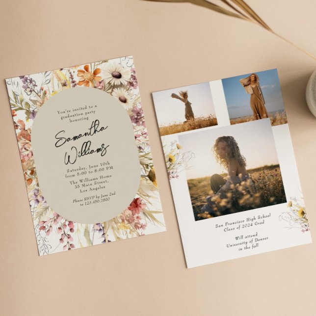 Boho Wildblume 3 Foto Graduation Party Einladung (Von Creator hochgeladen)