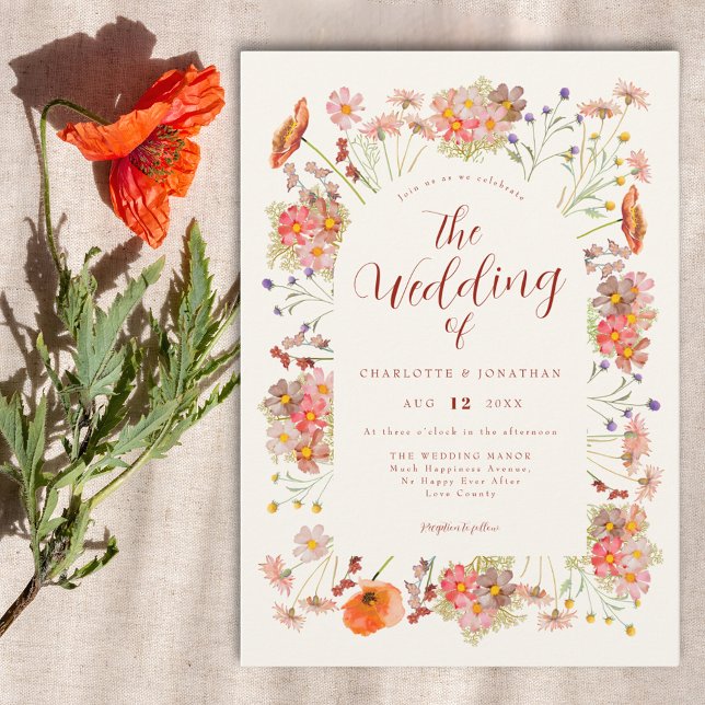 Boho Wildblume Arch Hochzeit im Herbst Einladung (Elegant wildflower wedding invitation)