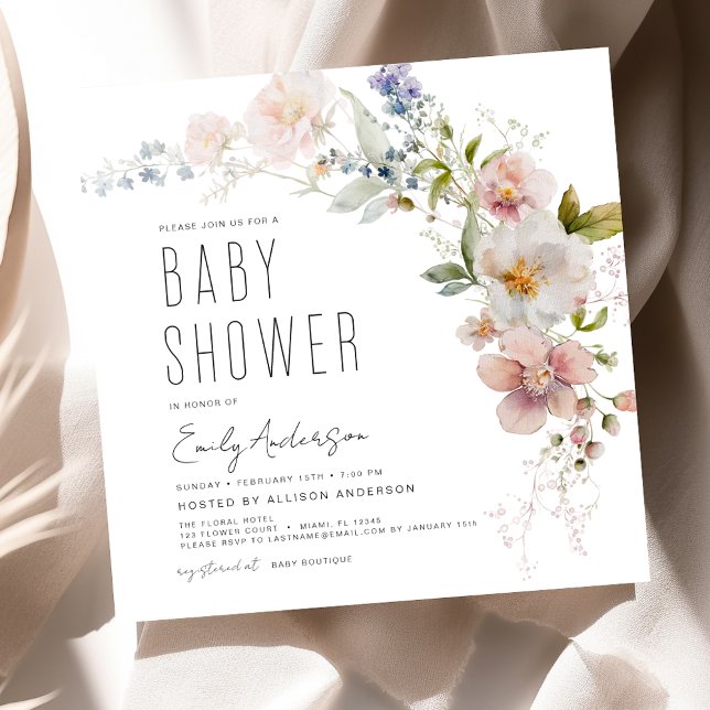 Boho Wildblume Baby Dusche Elegant Moderne Einladung (Von Creator hochgeladen)