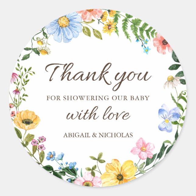 Boho Wildblume Baby Dusche Vielen Dank Sticker (Vorderseite)