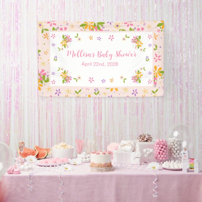 Boho Wildblume Baby Girl Duschbanner Banner (Party)