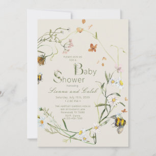 Boho Wildblume Bee Beige Babydusche Einladung