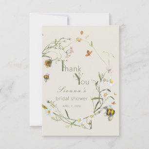 Boho Wildblume Bee Beige Brautparty Dankeskarte