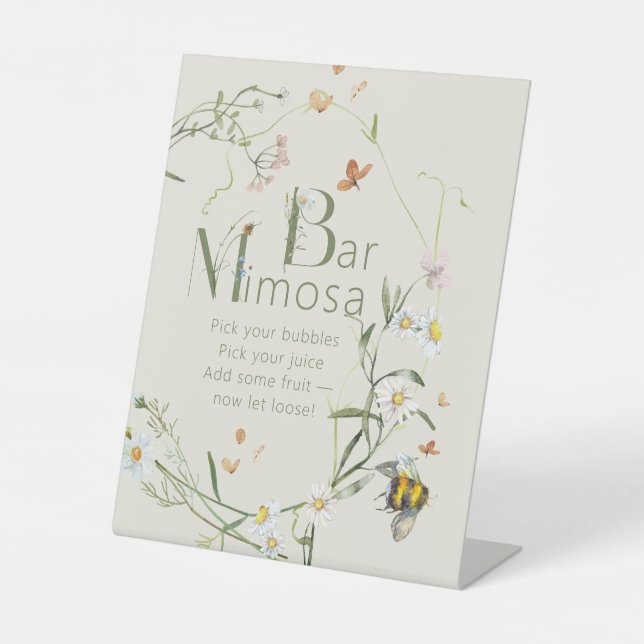 Boho Wildblume Bee Brautparty Mimosa Bar Sockelschild (Vorderseite)