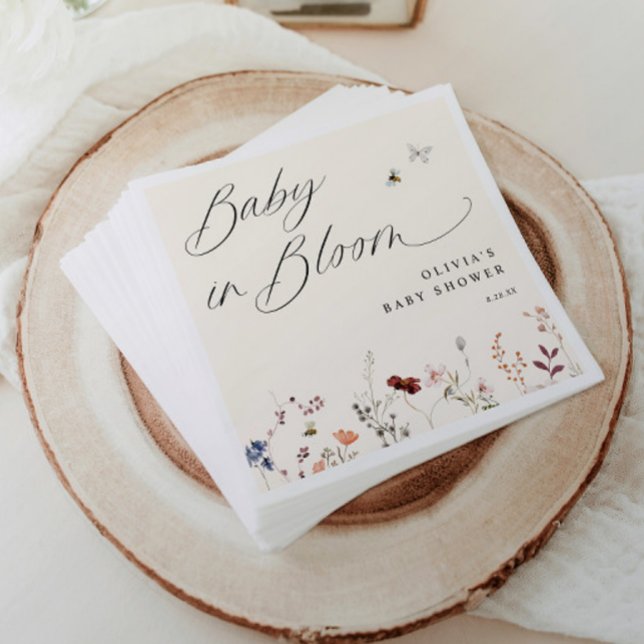 Boho Wildblume & Bees Babydusche Serviette (Boho Wildflower Baby Shower Napkins - Bees & Wildflowers - Baby in Bloom)