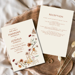 Boho Wildblume Beige All-in-One Gartenhochzeit Einladung