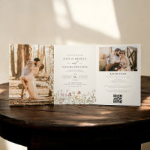Boho Wildblume Beige All in One QR Code Wedding