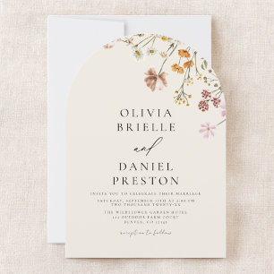 Boho Wildblume Beige All in One QR Code Wedding Einladung