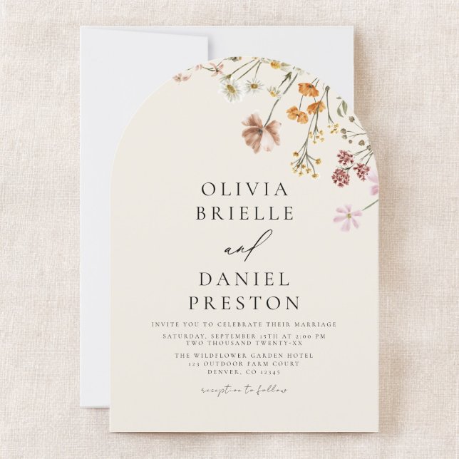 Boho Wildblume Beige All in One QR Code Wedding Einladung (Von Creator hochgeladen)