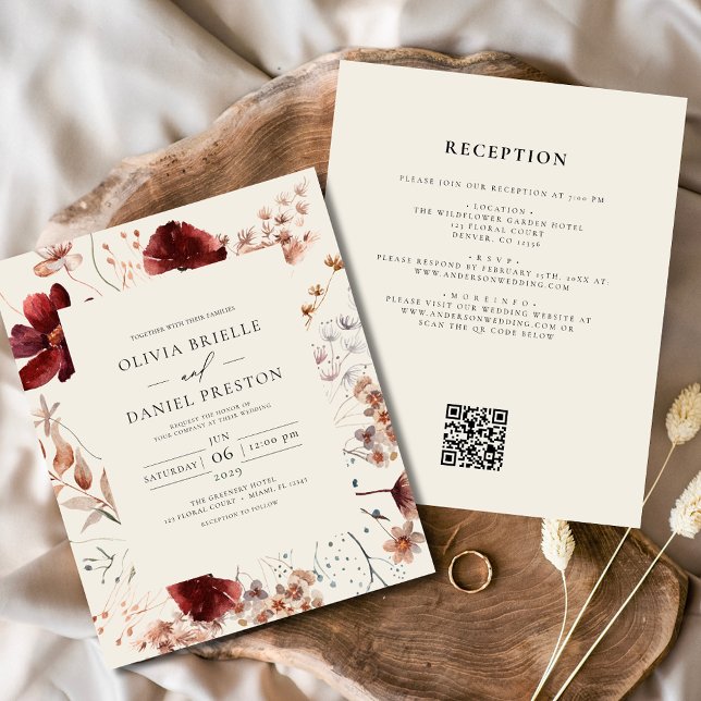 Boho Wildblume Beige Einladung zur Hochzeit Flyer (Von Creator hochgeladen)