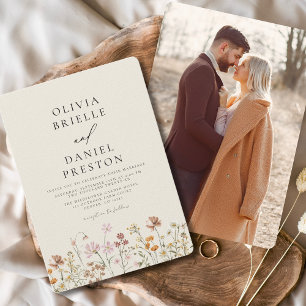 Boho Wildblume Beige Foto Garden Wedding Einladung