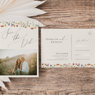 Boho Wildblume Beige Foto Save the Date Postkarte