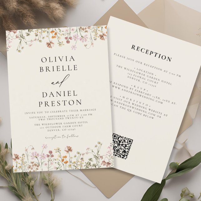 Boho Wildblume Beige Garden Wedding Einladung (Von Creator hochgeladen)