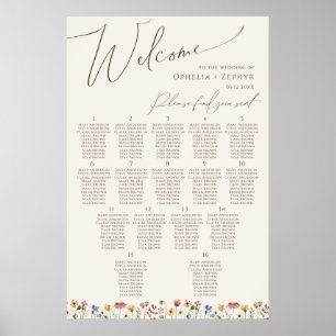 Boho Wildblume   Beige Tischnummer Sitzkarte Poster