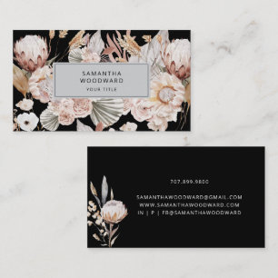 Boho Wildblume Beruflich Black Visitenkarte