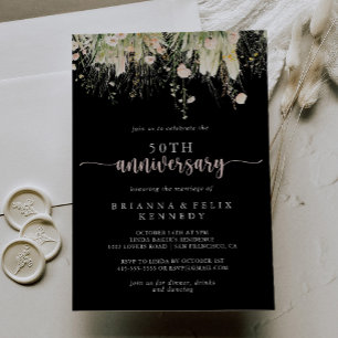 Boho Wildblume Black 50. Hochzeitstag Einladung