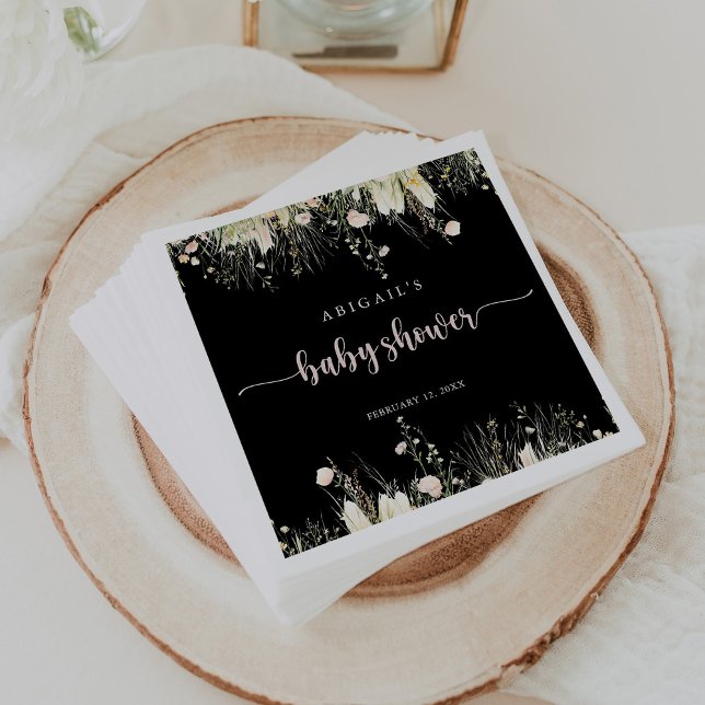 Boho Wildblume Black Baby Dusche Napkins Serviette (Von Creator hochgeladen)