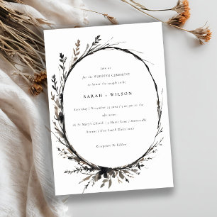Boho Wildblume Black Brown Fall Wreath Wedding Einladung