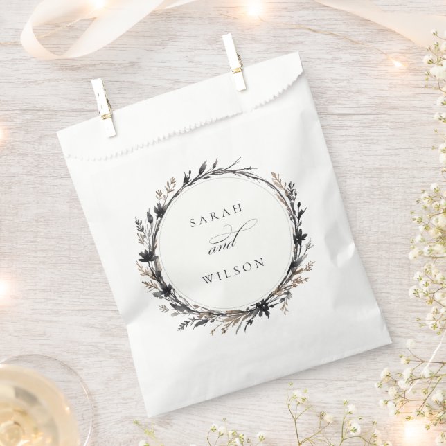 Boho Wildblume Black Brown Fall Wreath Wedding Geschenktütchen (Ausgeschnitten)