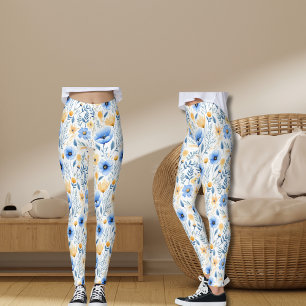 Boho Wildblume Blau Gelb Floral Yoga Leggings