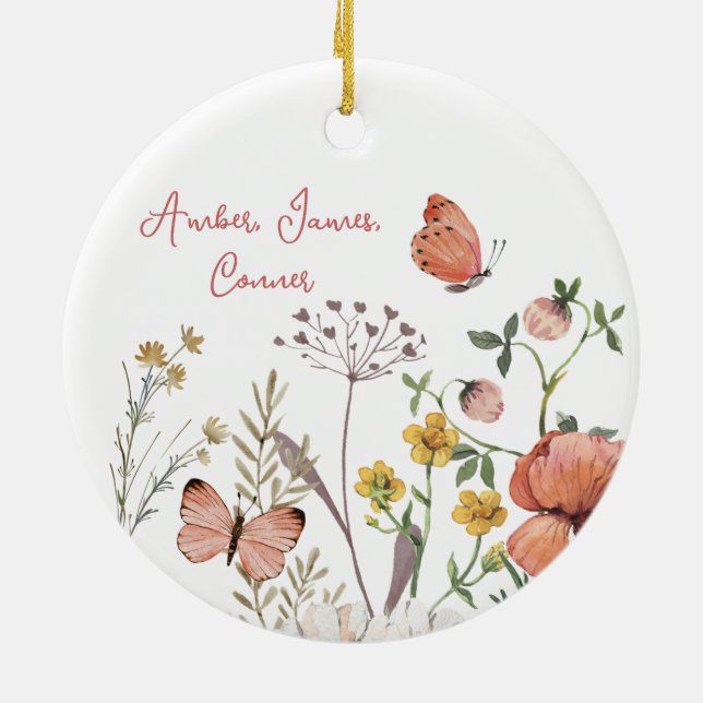 Boho Wildblume Blume Personalisierte Namen Keramik Ornament (Hinten)