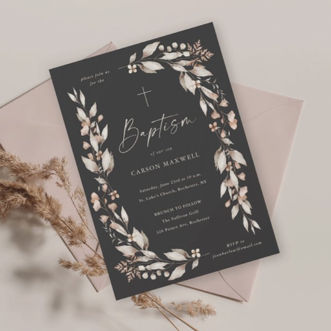 Boho Wildblume Blumengeschlecht Neutrale Taufe Einladung (Boho wildflower elegant gender neutral baptism christening invitation.)