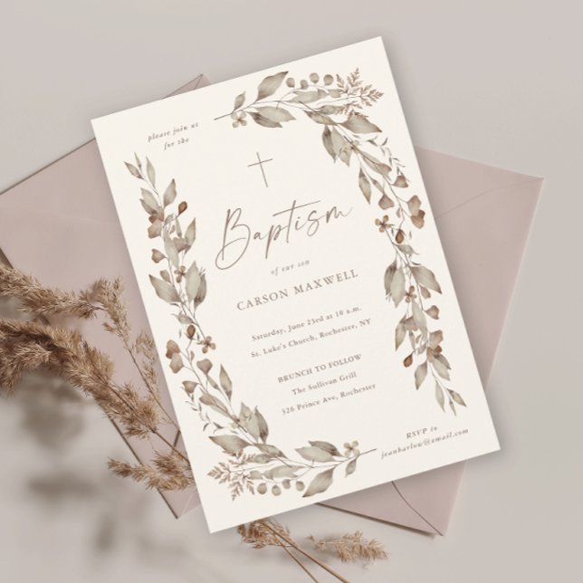 Boho Wildblume Blumengeschlecht Neutrale Taufe Einladung (Boho wildflower elegant ivory gender neutral baptism christening invitation.)