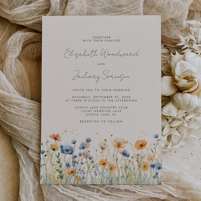 Boho Wildblume Border Orange Blue Wedding Einladung (Von Creator hochgeladen)