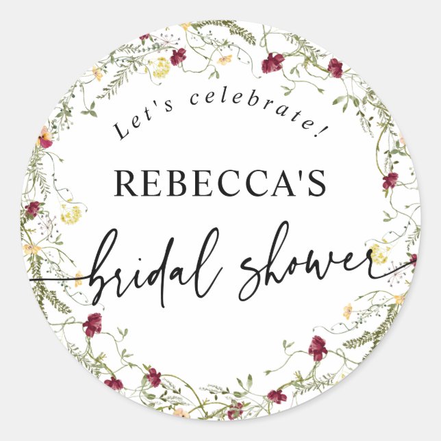 Boho Wildblume Brautparty Runder Umschlag Aufklebe Runder Aufkleber (Vorderseite)