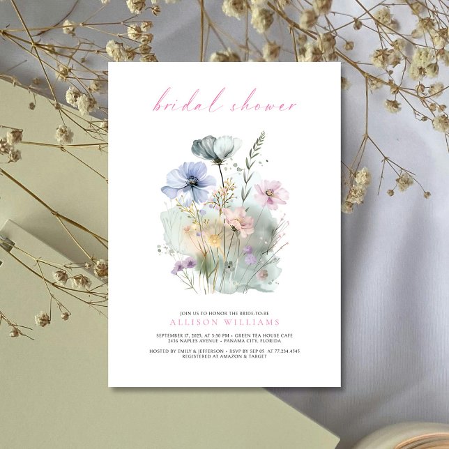 Boho Wildblume Bridal Dusche Einladung (Elegant Blush & Boho: Wildflower Bridal Shower Invitation Personalized)