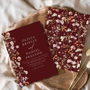 Boho Wildblume Burgundy Garden Wedding Einladung
