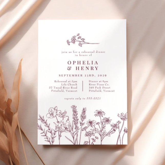 Boho Wildblume Burgundy Hochzeit Probe Dinner Einladung (Von Creator hochgeladen)