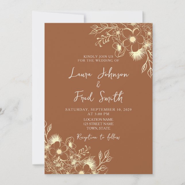 Boho Wildblume Burnt Orange Wedding Einladung (Vorderseite)