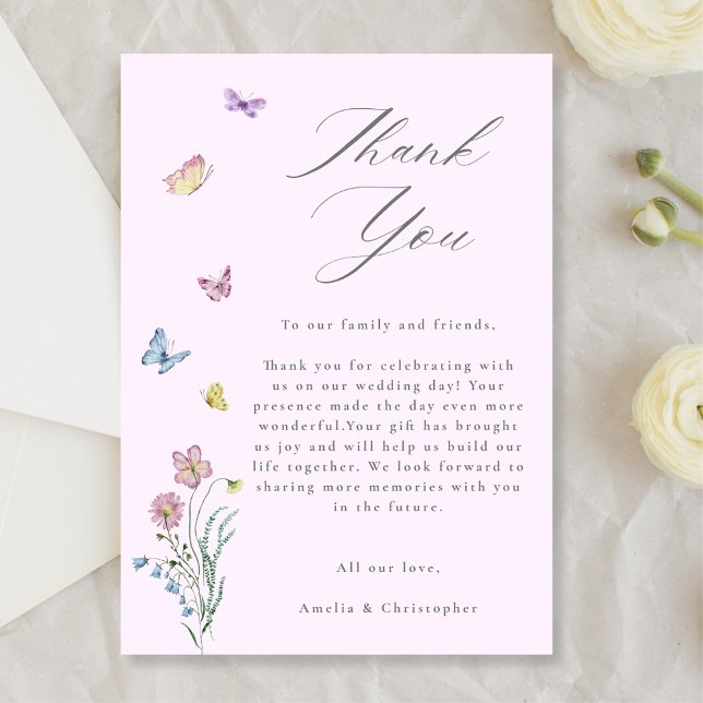 Boho Wildblume Butterfly Wedding Dankeskarte (Von Creator hochgeladen)