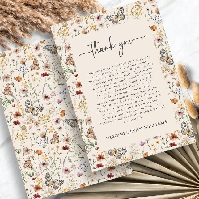 Boho Wildblume Dankeskarte (Boho Wildflower Thank You Card with Butterflies by Painted Paperie
)