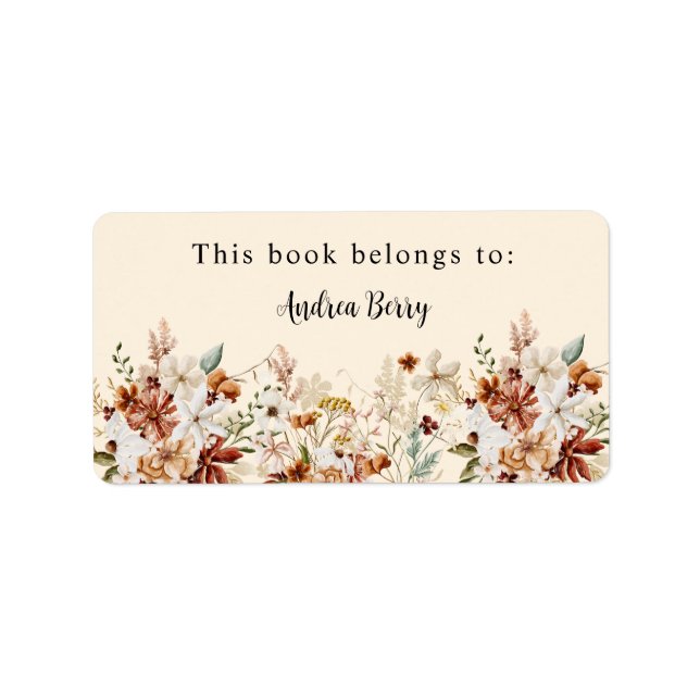 Boho Wildblume Dieses Buch gehört Adressaufkleber (Vorne)