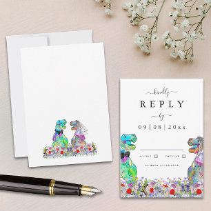 Boho Wildblume Dinosaur Wedding Reply RSVP Karte