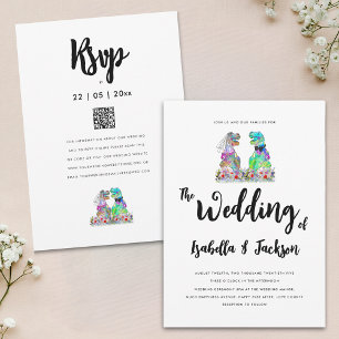 Boho Wildblume Dinosaurier Bride und Groom Wedding Einladung