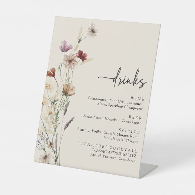 Boho Wildblume Drink Sign Sockelschild (Vorderseite)