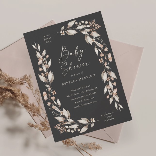 Boho Wildblume Elegant Floral Baby Shower Einladung (Boho wildflower elegant floral baby shower invitation.)