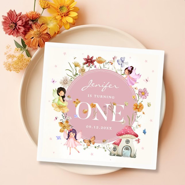 Boho Wildblume Fairy 1. Geburtstag Party Serviette (Von Creator hochgeladen)