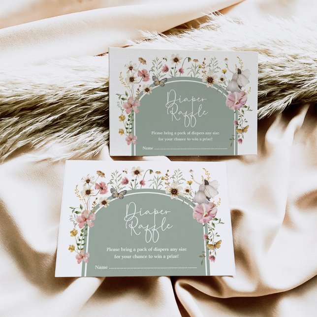 Boho Wildblume Fairy Sage Green Diaper Raffel Begleitkarte (Von Creator hochgeladen)